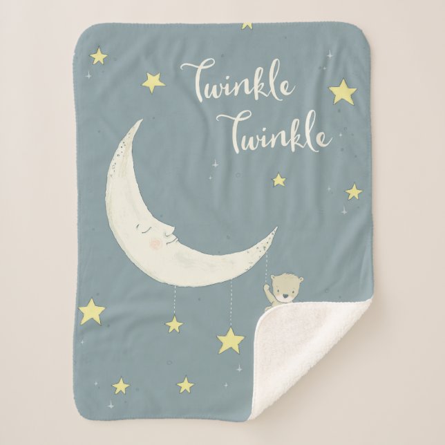 Manta Sherpa Twinkle Moon y Stars Sherpa Blanket (Anverso)