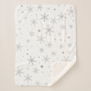 Manta Sherpa Twinkle Snowflake - Blanco y gris plateado