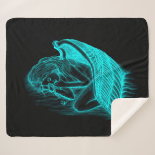 Manta Sherpa Un ángel durmiente, un diseño negro y verde