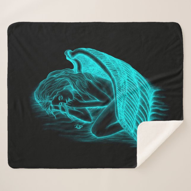 Manta Sherpa Un ángel durmiente, un diseño negro y verde (Anverso (horizontal))