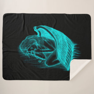 Manta Sherpa Un ángel durmiente, un diseño negro y verde