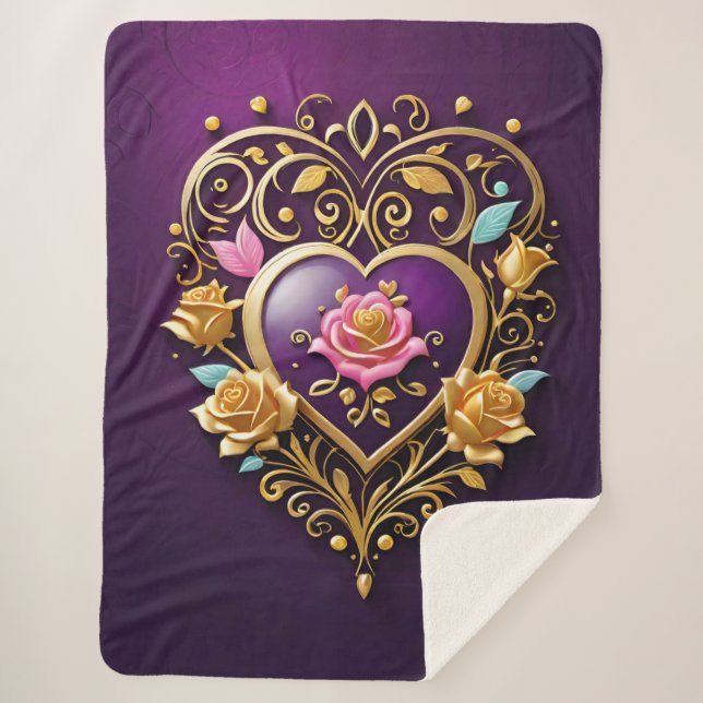 Manta Sherpa Un corazón dorado con un fuego intrincado (Anverso)