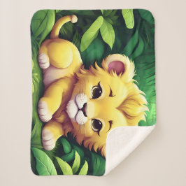 Manta Sherpa Un cubo de león amarillo en la jungla