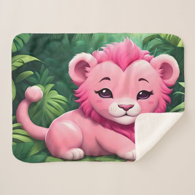 Manta Sherpa Un cubo de leones rosado en la jungla (Anverso (horizontal))
