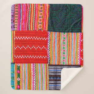 Manta Sherpa un tejido de mosaico en estilo asiático multicolo