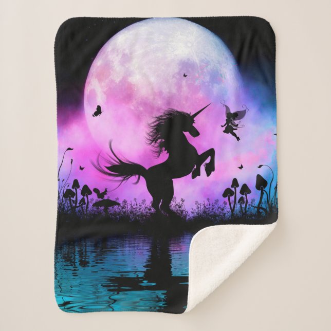 Manta Sherpa Unicornio con pequeño hada (Anverso)
