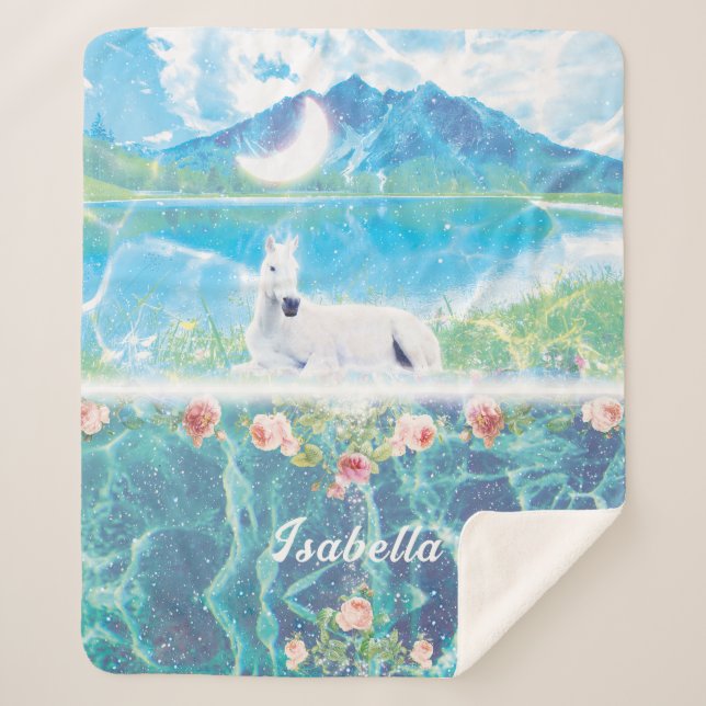 Manta Sherpa Unicornio en un mundo de ensueño paradisíaco perso (Anverso)