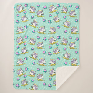 Manta Sherpa Unicornio Feliz Mágico Y Estrellas