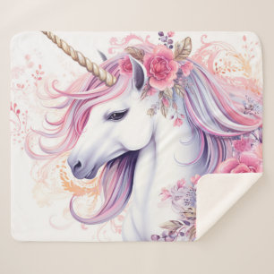 Manta Sherpa Unicornio Floral Hermoso