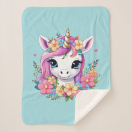 Manta Sherpa Unicornio mágico con flores