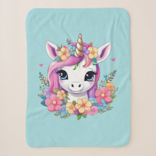Manta Sherpa Unicornio mágico con flores