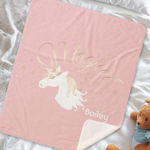 Manta Sherpa Unicornio Mágico Rosa Moderno Personalizado