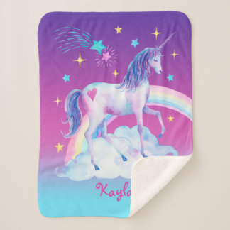 Manta Sherpa Unicornio personalizado en nubes 3
