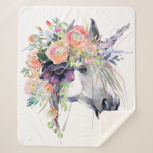Manta Sherpa Unicornio vestido con flores
