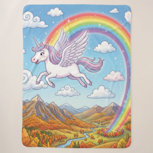 Manta Sherpa Unicornio volador de dibujos animados con arcoíris