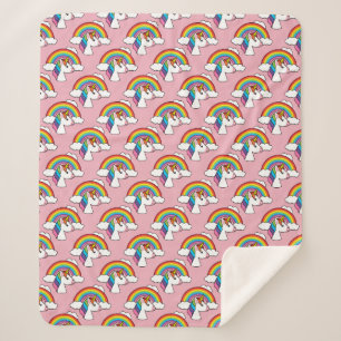 Manta Sherpa Unicornio y arcoiris con nubes kawaii