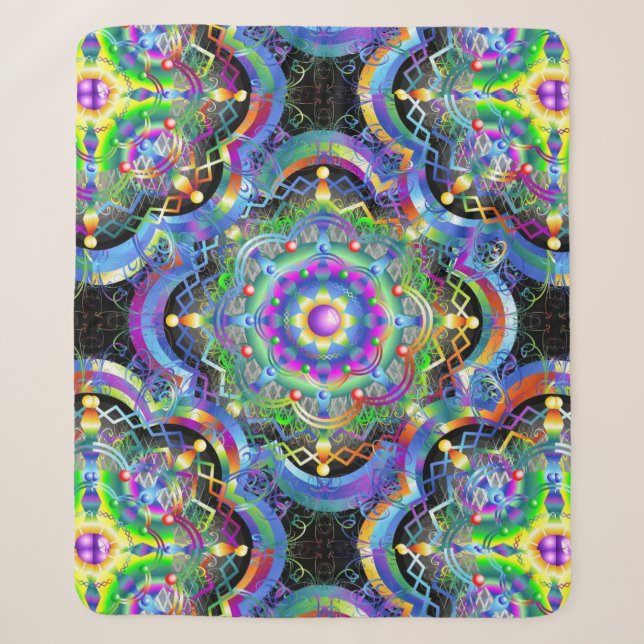 Manta Sherpa Universo Mandala Colores Psicodélicos (Anverso)