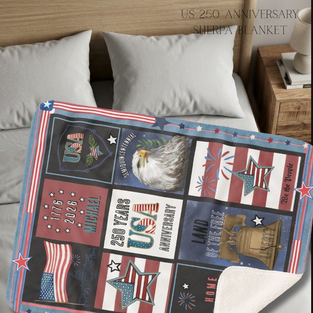 Manta Sherpa US 250 American Icons Premium Grid  (US 250 American Icons Premium Grid Sherpa Blanket)