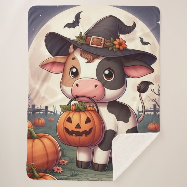 Manta Sherpa Vaca de bruja de Halloween (Anverso)