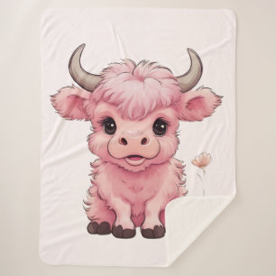 Manta Sherpa Vaca Escocesa Rosa Esponjosa de las Tierras Altas