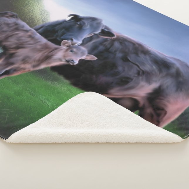 Manta Sherpa Vaca y ternero Angus negro (3/4)