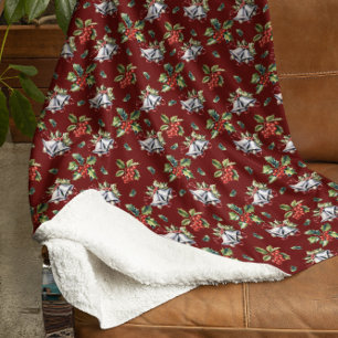 Manta Sherpa Vacaciones navideñas vírgenes, campanas plateadas 