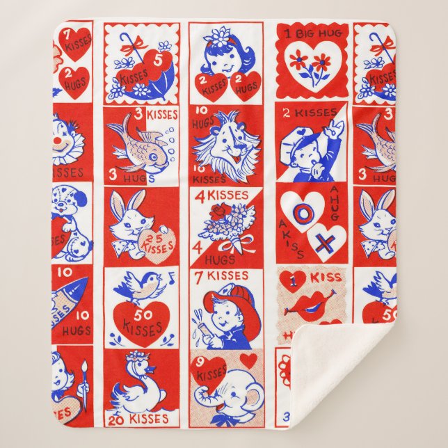 Manta Sherpa Valentine Retro Love Hugs Cute Pattern (Anverso)