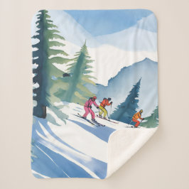 Manta Sherpa Vamos a Esquiar | Pintura en Acuarela de Invierno