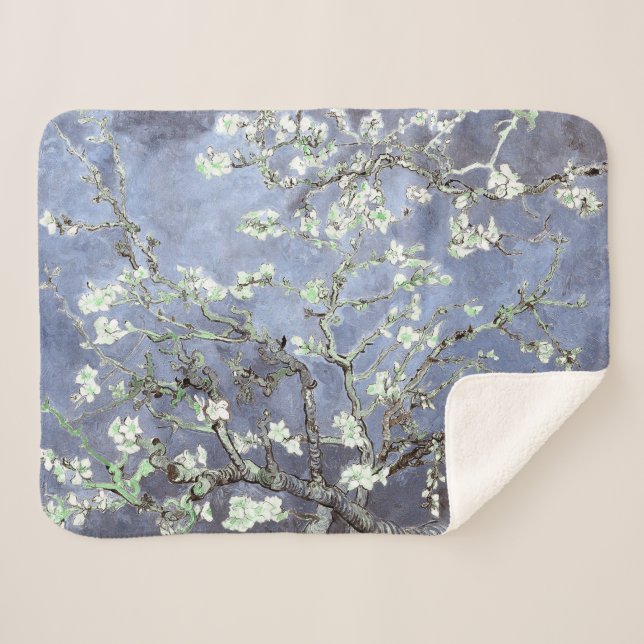 Manta Sherpa Van Gogh Almond Blossoms Steel Blue (Anverso (horizontal))