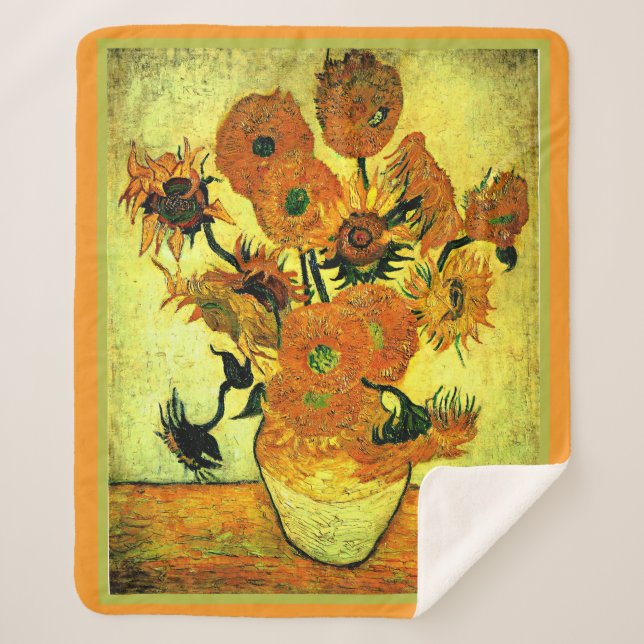Manta Sherpa Van Gogh - Sunflowers 14, famosa pintura, (Anverso)