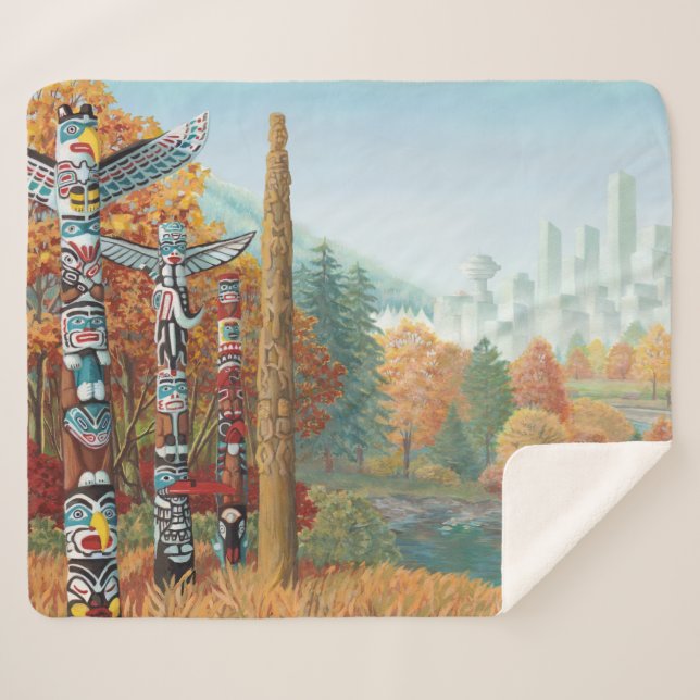 Manta Sherpa Vancouver Sherpa Blankets Tótem Art Tirow Blankets (Anverso (horizontal))