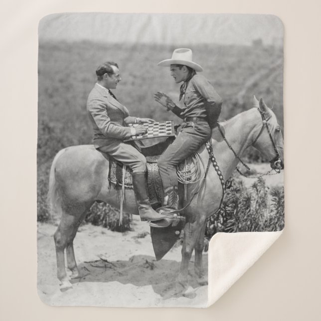 Manta Sherpa Vaquero y empresario jugando damas a caballo (Anverso)