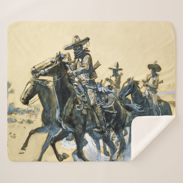 Manta Sherpa "Vaqueros" Arte Occidental por Charles M Russell (Anverso (horizontal))