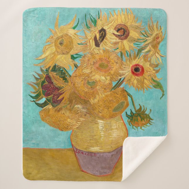 Manta Sherpa Vase con doce girasoles | Van Gogh | (Anverso)