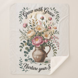Manta Sherpa Vase con Florals Crecer con Grace Quote