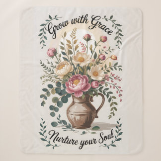 Manta Sherpa Vase con Florals Crecer con Grace Quote