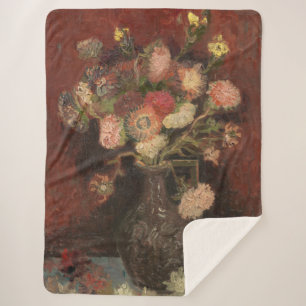 Manta Sherpa Vase con tiranos chinos y gladioli van Gogh