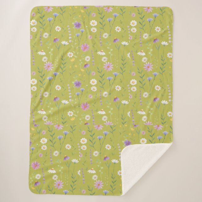 Manta Sherpa Vegetación moderna Acuarela Rústica Botánica flora (Anverso)