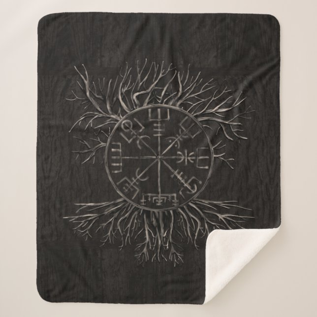 Manta Sherpa Vegvisir y árbol de la vida Yggdrasil (Anverso)