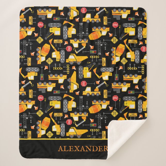 Manta Sherpa Vehículos de construcción de acuarela para niños p (Anverso)