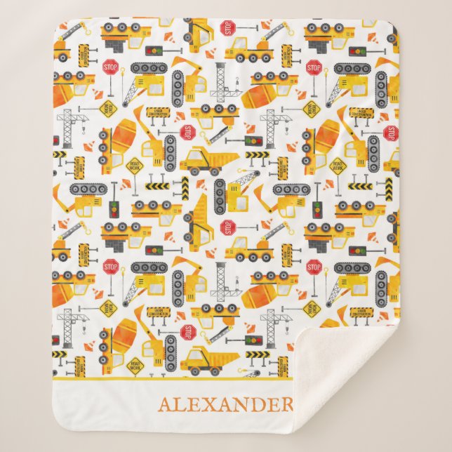 Manta Sherpa Vehículos de construcción de acuarela para niños p (Anverso)