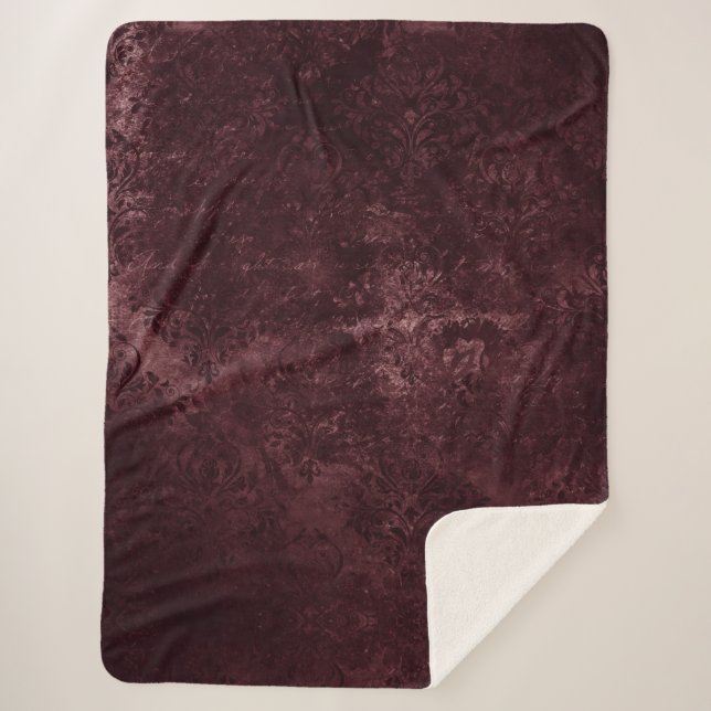 Manta Sherpa Velvety Wine Damask | Bordeaux Sangria Grunge Glam (Anverso)