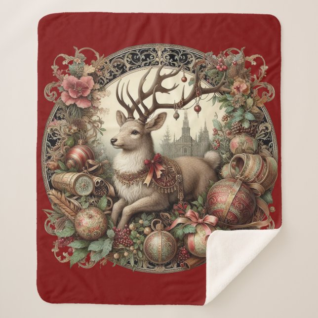 Manta Sherpa Venado con decoración (Anverso)