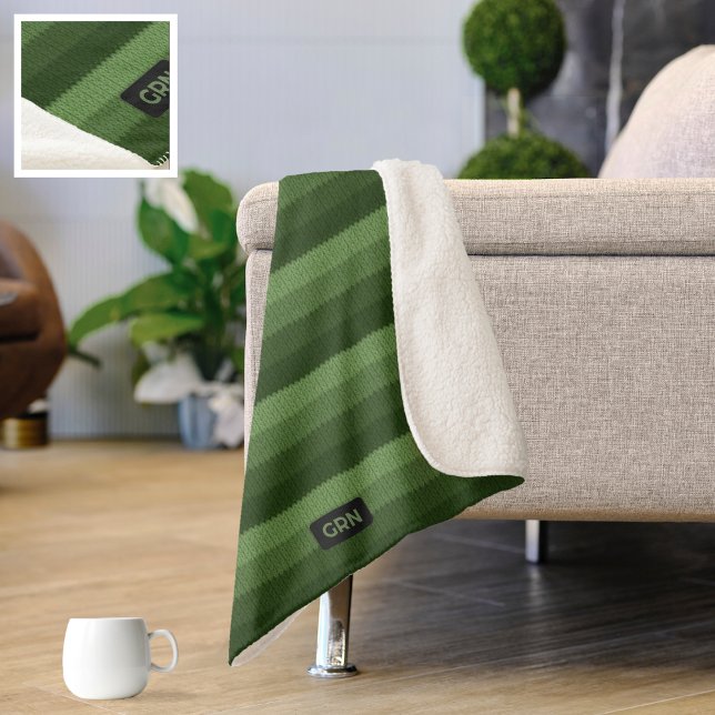 Manta Sherpa Verde Forestal - Personalizado con rayas de punto  (Subido por el creador)