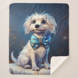 Manta Sherpa Very Cute Lil Doggie With Blue Bow Tie