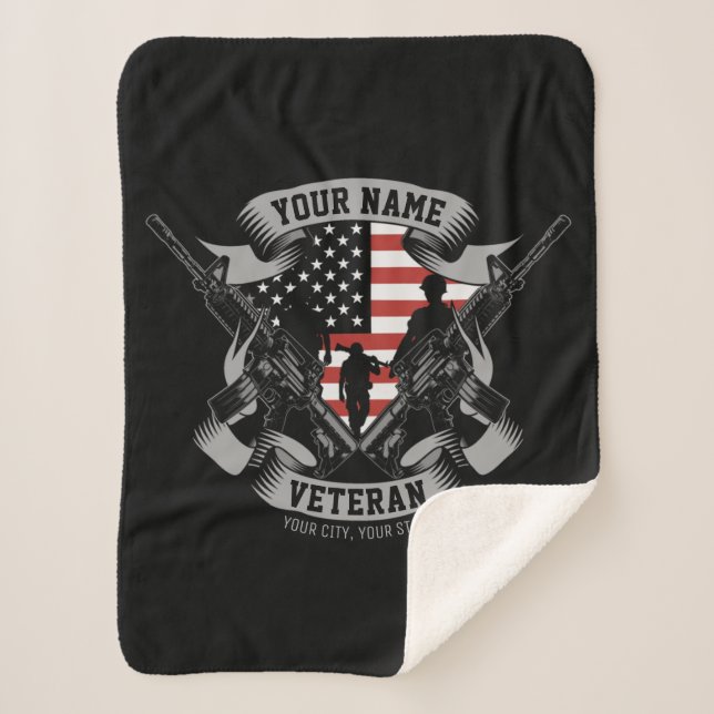 Manta Sherpa Veterano norteamericano personalizado orgulloso de (Anverso)