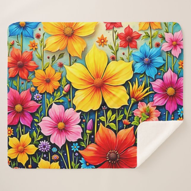 Manta Sherpa Vibrant Flowers: Garden of Joy Art (Anverso (horizontal))