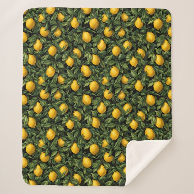 Manta Sherpa Vibrant Lemon Citrus Tree Pattern (Anverso)