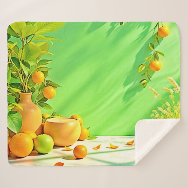Manta Sherpa Vibrant Orange Green Still Life Design (Anverso (horizontal))