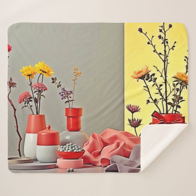 Manta Sherpa Vibrant Red Yellow Arrangement Design (Anverso (horizontal))